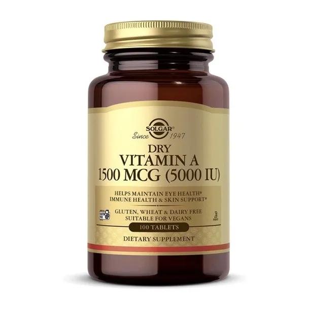 Viên chay Solgar Dry Vitamin A 1500 mcg (5000 IU) 100 viên USA