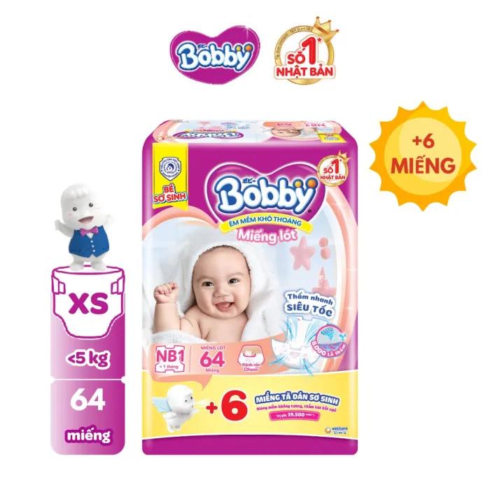 Miếng lót sơ sinh Bobby gói lớn Newborn 1-64+ 4 miếng tã quần mở một bên (0-5kg)