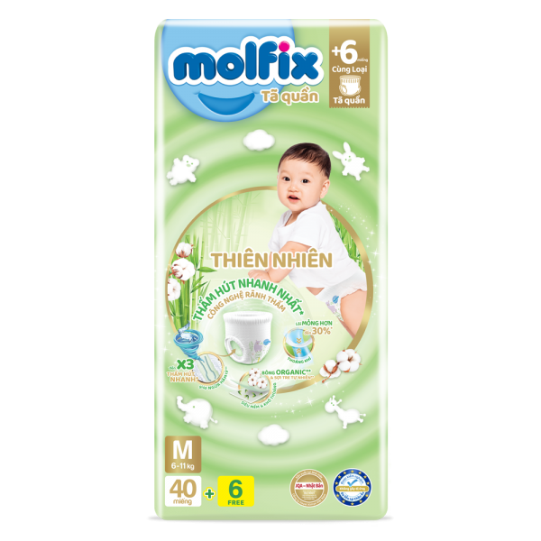 Bỉm tã quần thiên nhiên Molfix Jumbo (M, 40 miếng)