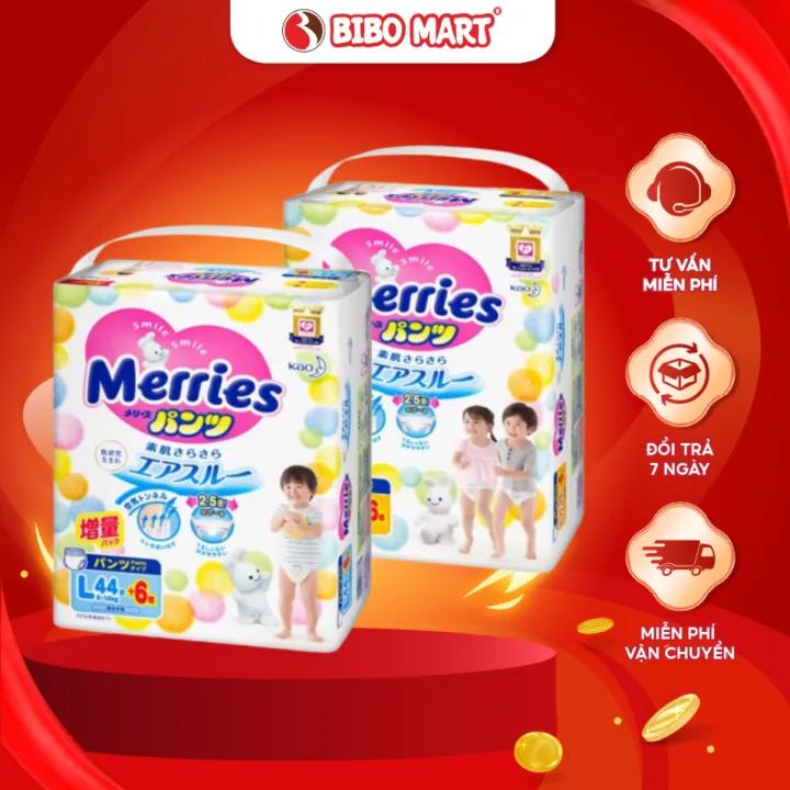 Tã Bỉm Quần Merries Nội Địa Nhật Chất Liệu Cao Cấp Thấm Hút Tốt Thiết Kế Lưng Chun Co Dãn M58/L44/XL38/XXL26