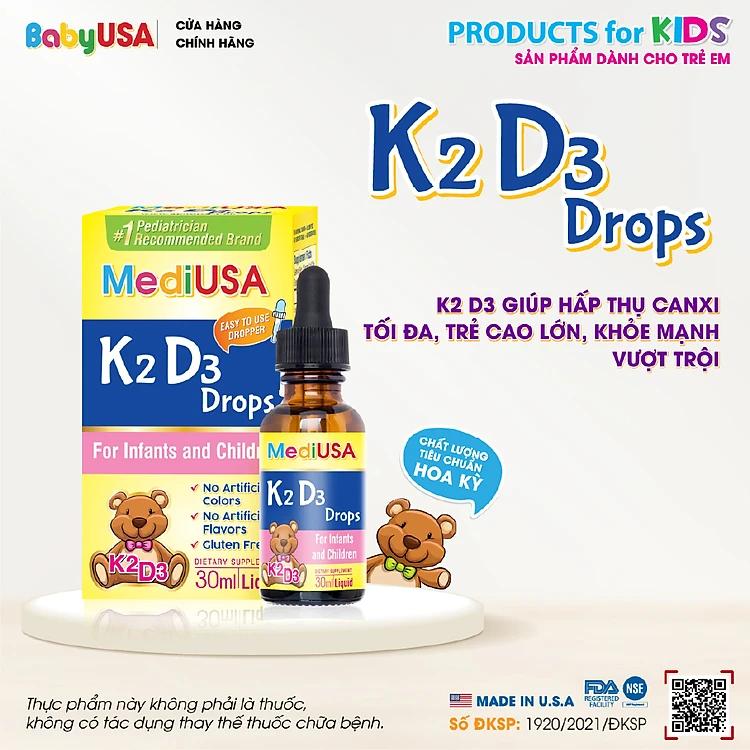 MediUSA K2D3 Drops - Thực Phẩm Chức Năng - Bổ sung Vitamin K2, Vitamin D3 cho trẻ