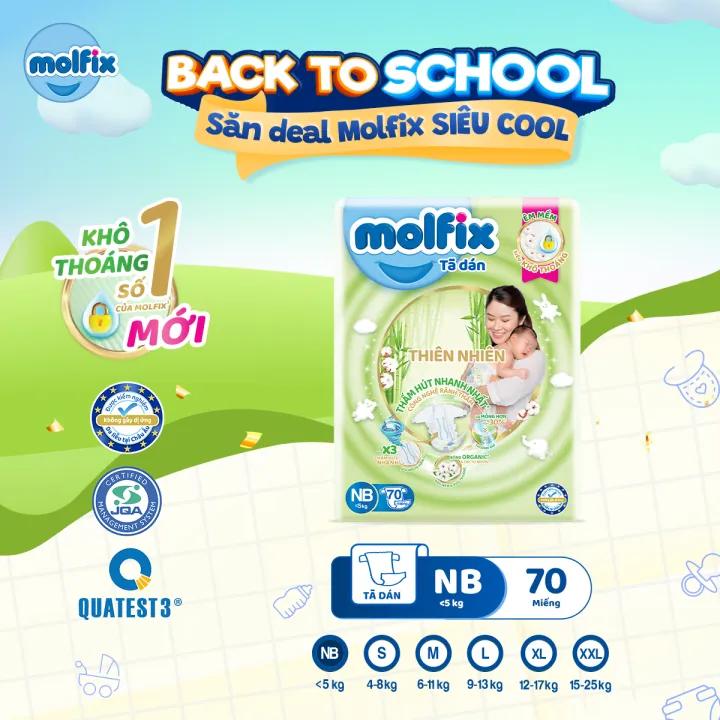 Tã/bỉm dán sơ sinh Molfix Thiên nhiên Jumbo Newborn (dưới 5kg) - Gói 70 miếng