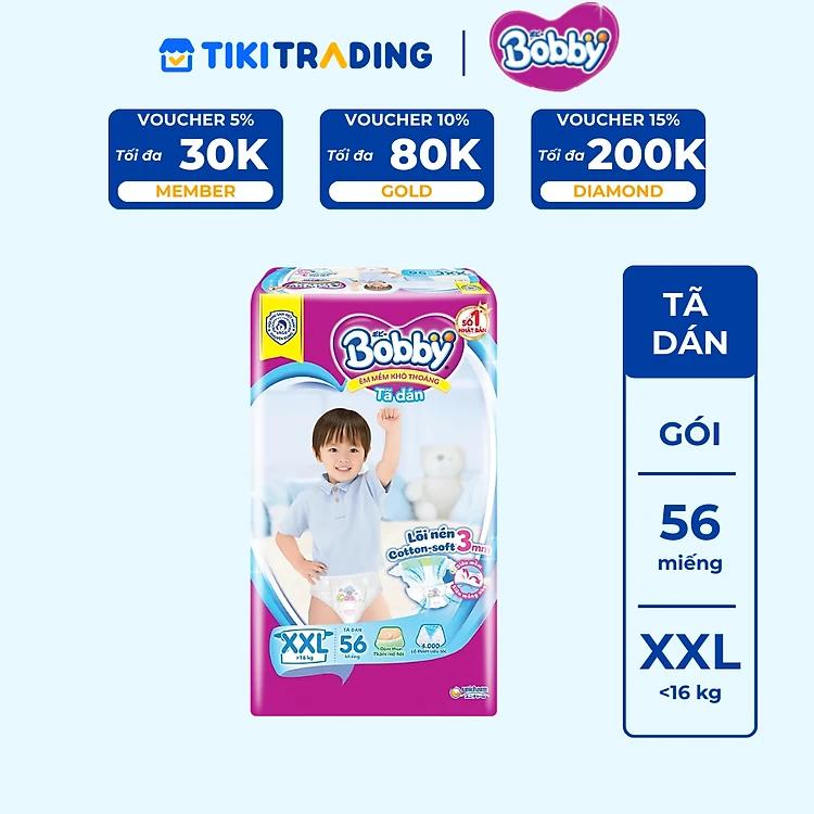 Tã Dán Bobby Siêu Mỏng Gói Cực Đại XXL56 (56 Miếng)