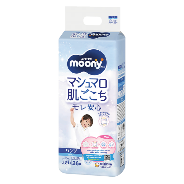 Bỉm tã quần Moony bé trai size XXL 26 miếng (13-28kg)