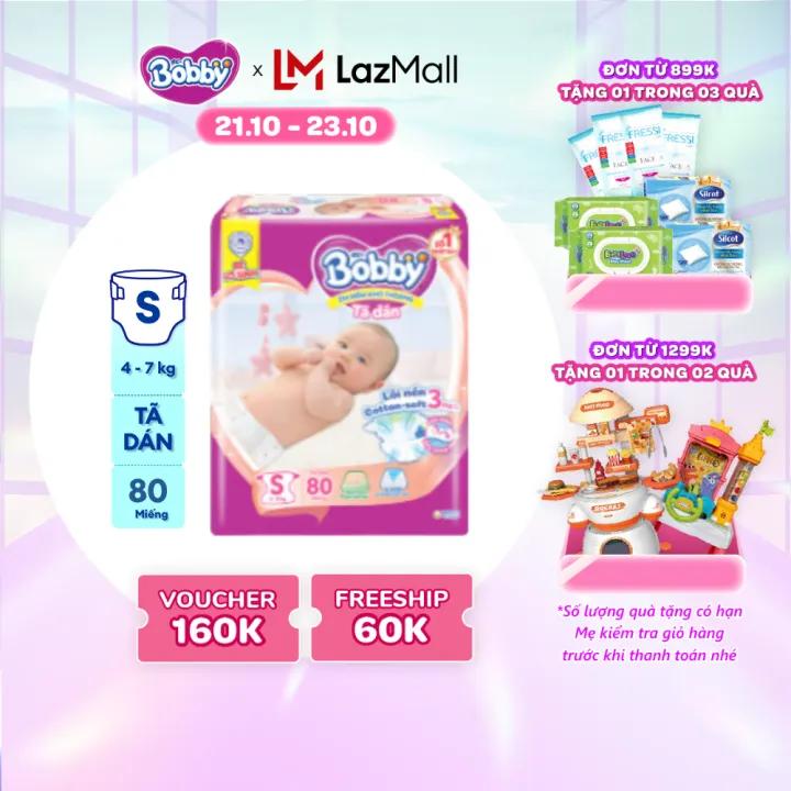 Tã dán sơ sinh Bobby S80 mới- Lõi nén thần kỳ 3mm