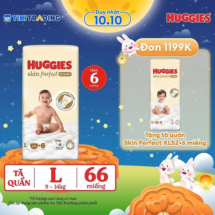 Tã quần Huggies Skin Perfect L Super Jumbo 60+6 miếng với 2 vùng thấm giảm kích ứng da