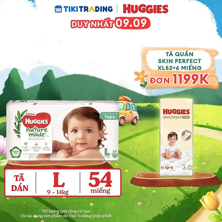 Tã Dán Siêu Cao Cấp Huggies Platinum Naturemade L54 (54 Miếng)