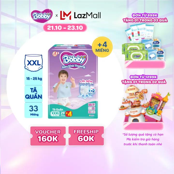 Tã/bỉm quần Bobby 3mm Super Jumbo Gạo non Giảm nhiệt XXXL29