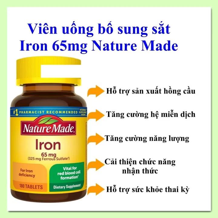 Viên uống bổ sung sắt Iron 65mg Nature Made hũ 180 viên