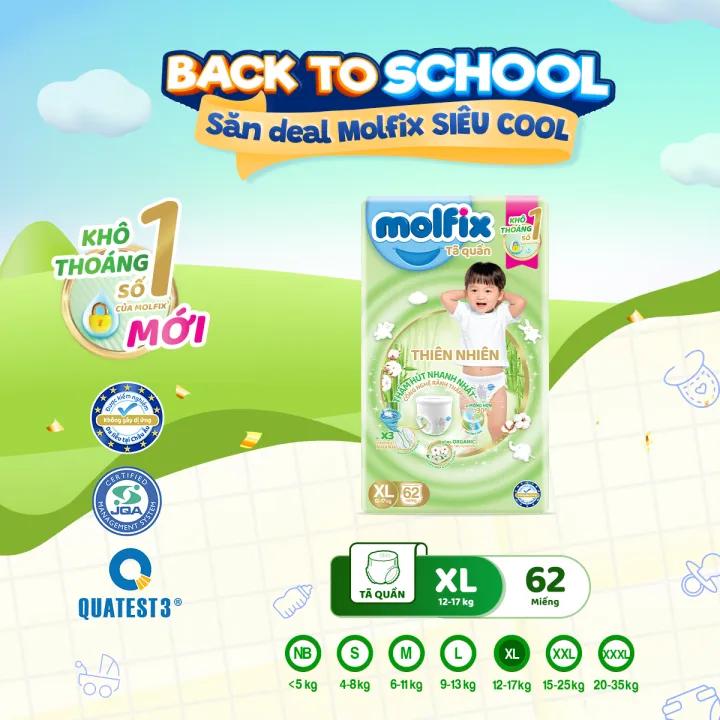 Tã quần thiên nhiên Molfix Ultra XL (12kg - 17kg) Gói 62 miếng