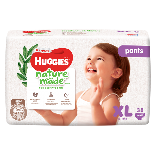 Bỉm tã quần Huggies Platinum Nature Made size XL 38 miếng (12-18kg)