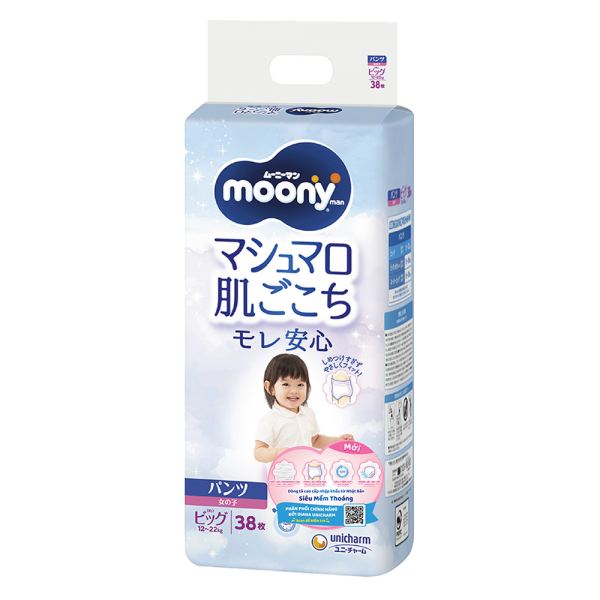 Bỉm tã quần Moony bé gái size XL 38 miếng (12-22kg)