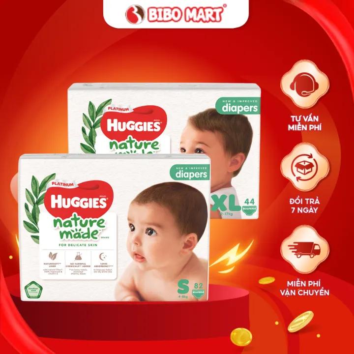 Bỉm Tã Dán Huggies Platinum Nature Made Thấm Hút Khóa Tràn Vượt Trội Size XL44 L54 M64 S82 NB60 - Bibo Mart