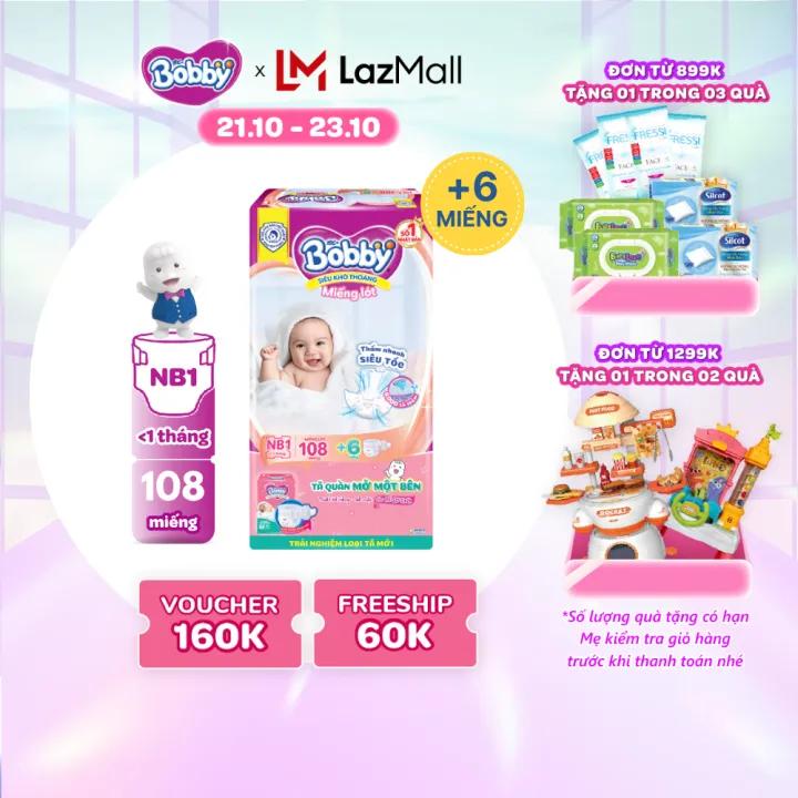 Miếng lót sơ sinh Bobby gói lớn Newborn 1-108 miếng (0-5kg)