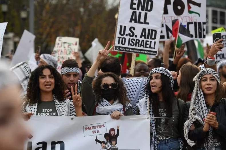 Pro-Palestinian demonstrators swarmed the Port of Tacoma on Nov. 6, 2023,