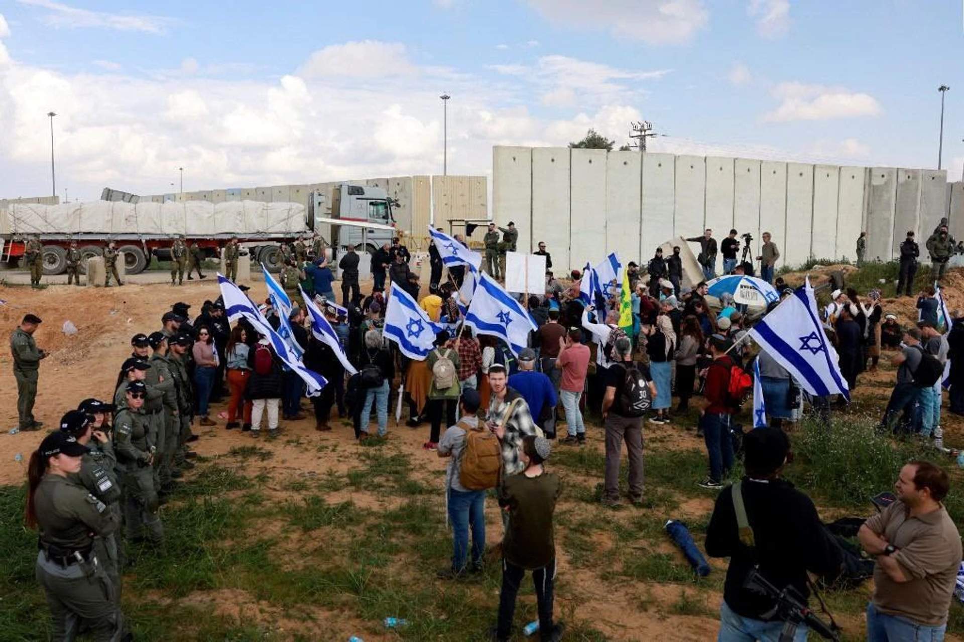 Israeli protesters continue to block humanitarian aid from entering the besieged Gaza Strip on January 30, 2024.