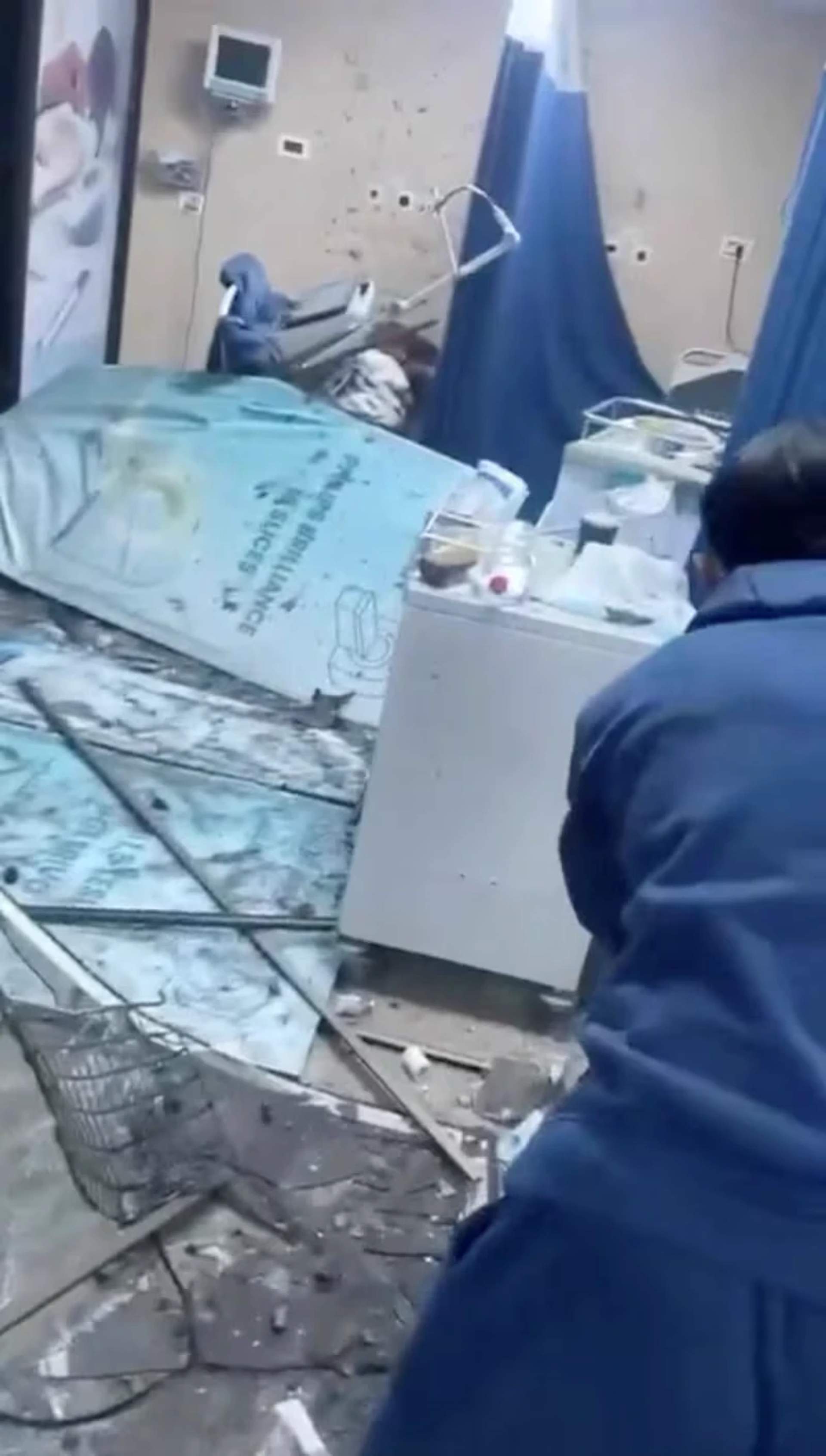 Still frame from the social media video of the aftermath of the hospital strikes in Tebnine.