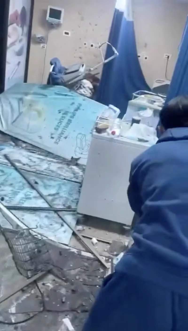 Still frame from the social media video of the aftermath of the hospital strikes in Tebnine.
