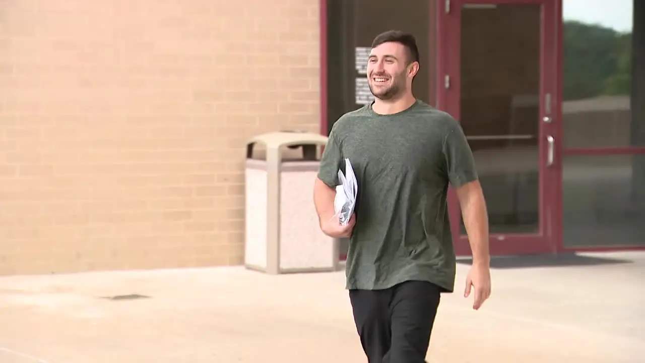 Jake Lang speaking to reporters after being released on bond from Dallas County Jail