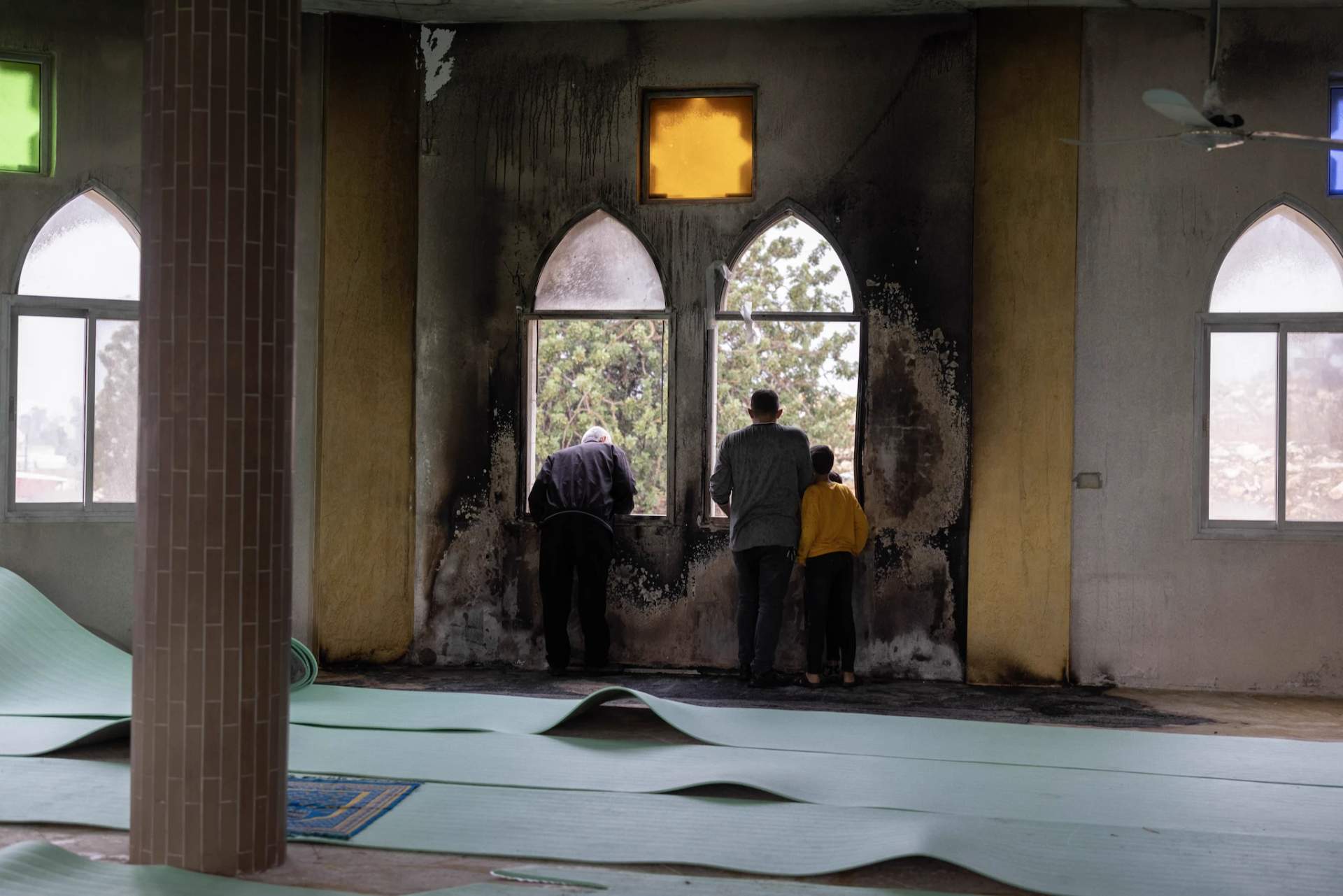 Damage to a mosque after a settler arson attack in the West Bank