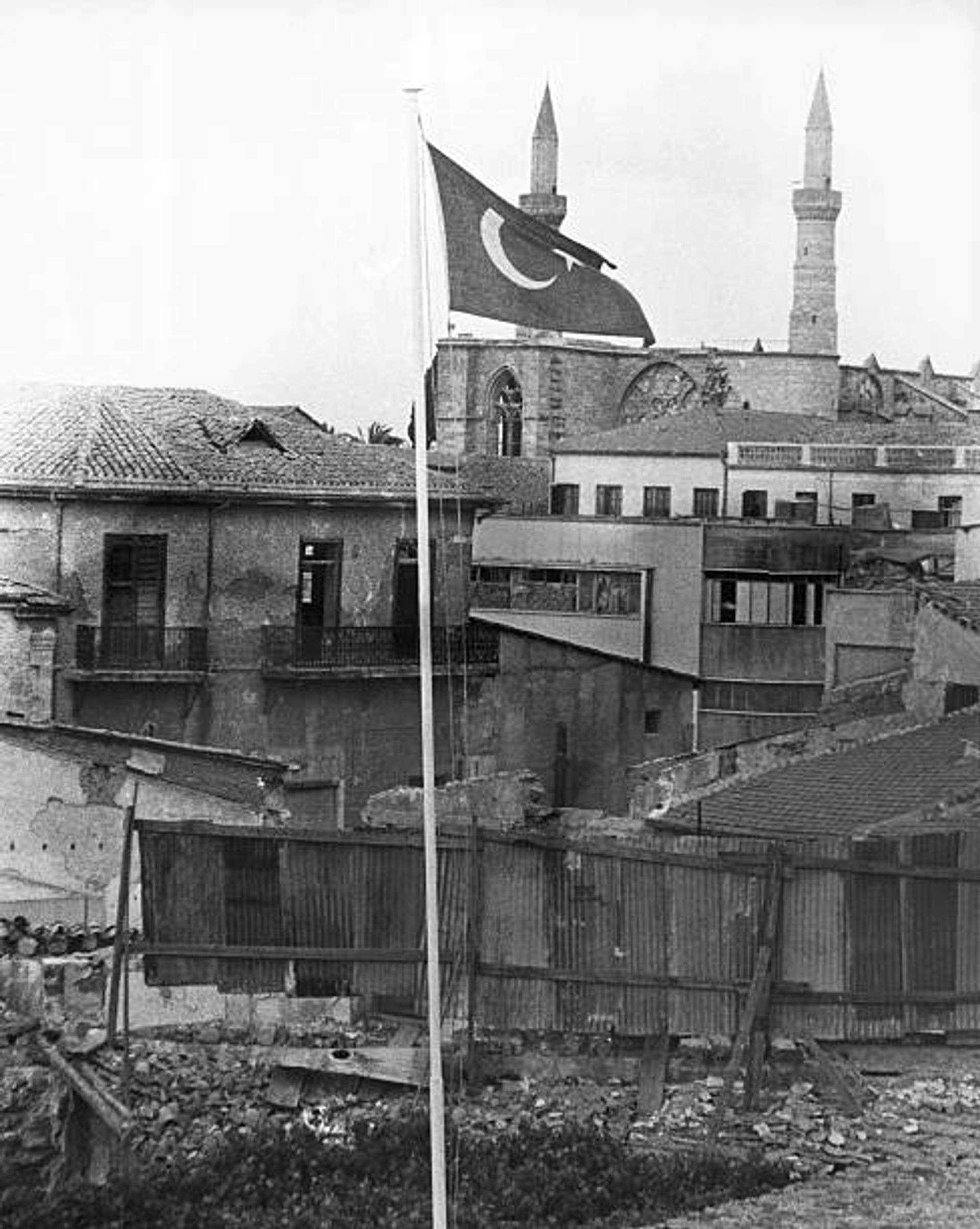Turkish flag planted in ruins of Nicosia 1974