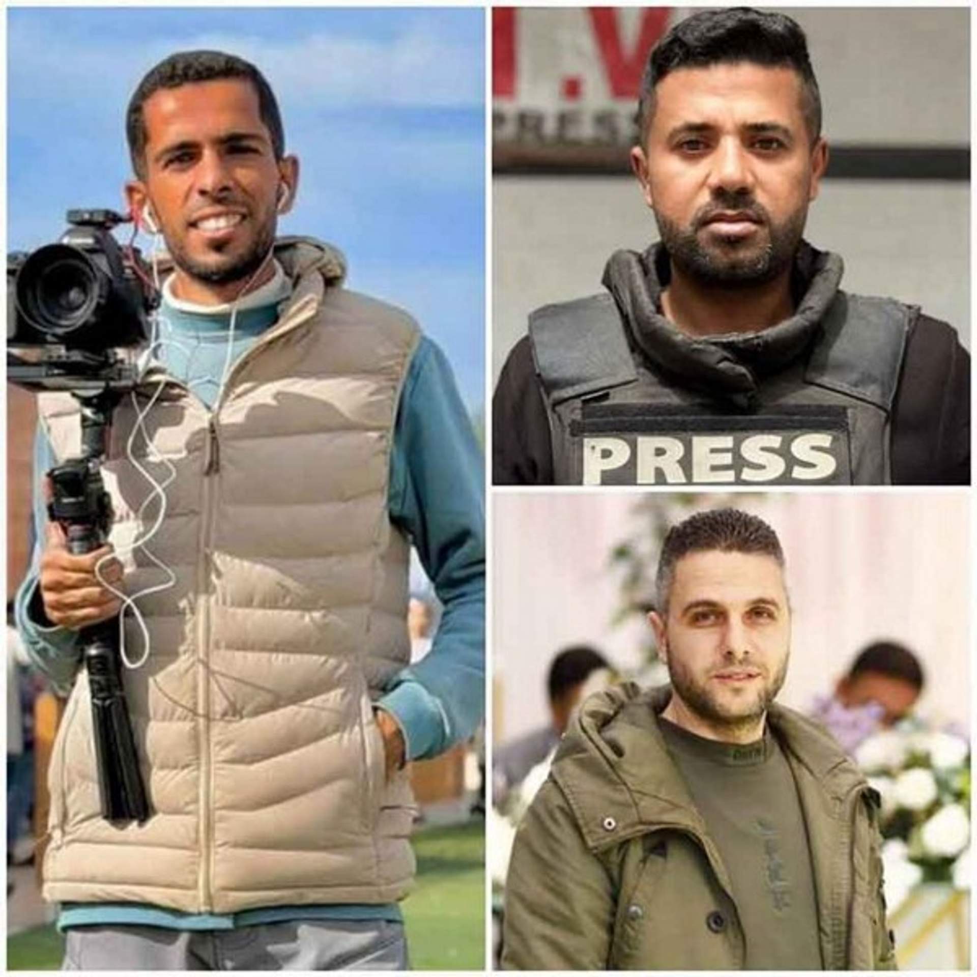 Anas Ghunaim, Abdul Ra'ouf Shaath and Mohammad Qeshta, photojournalists. Killed by IDF strike on their vehicle during humanitarian mission, January 2026.
