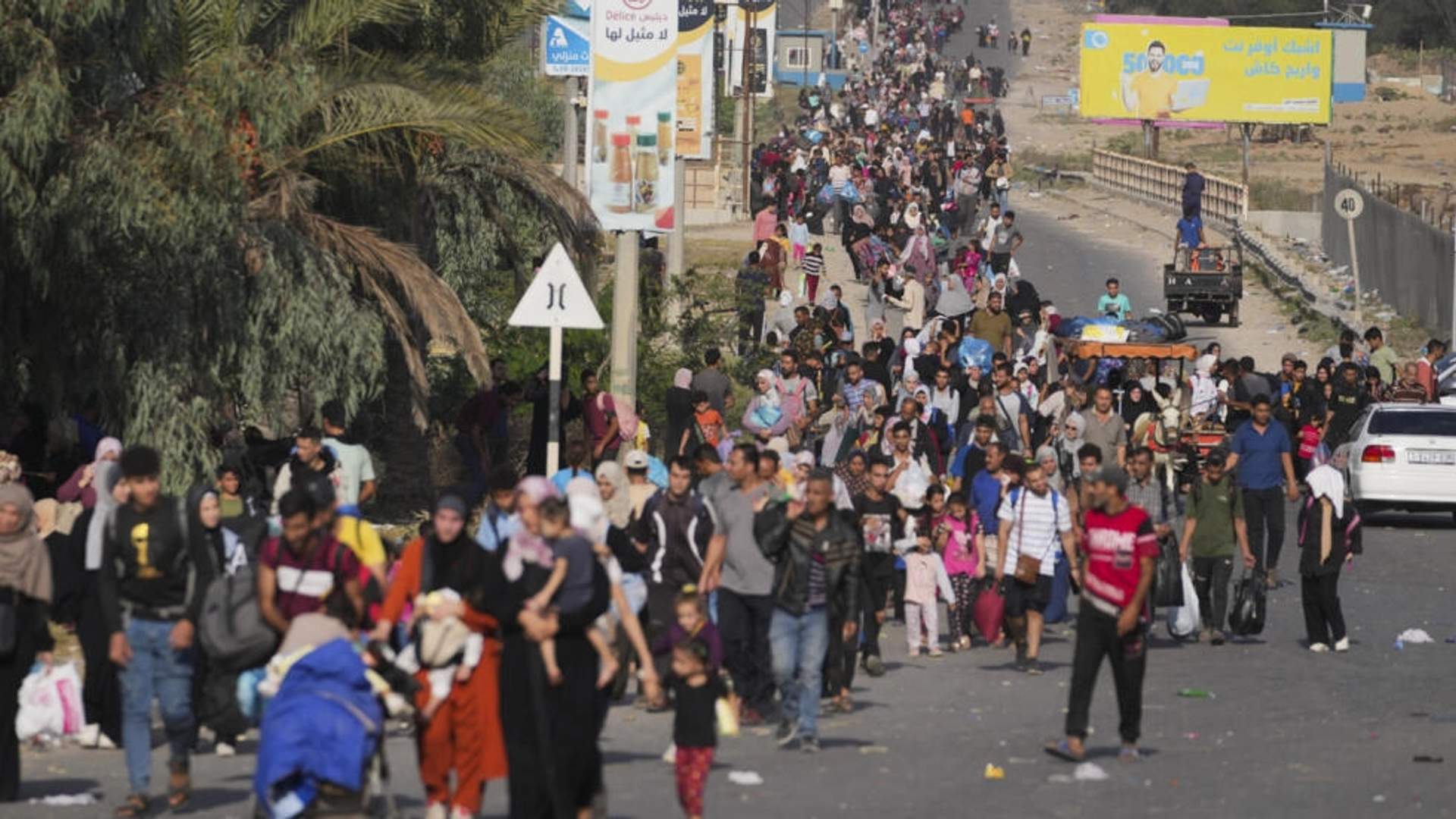 Palestinians Flee to Southern Gaza Strip on Salah al-Din Street in Bureij - Nov 8, 2023 [Hatem Moussa, AP]
