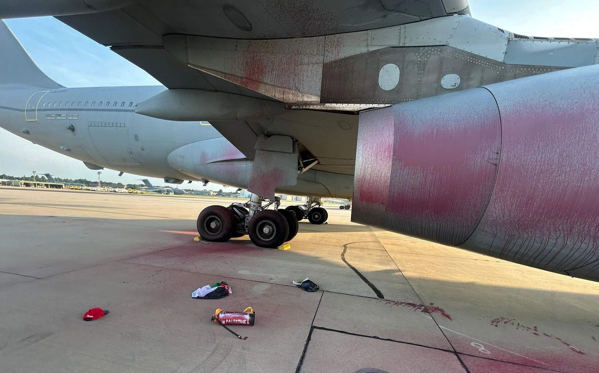 Two Palestine Action activists broke into RAF Brize Norton in Oxfordshire and vandalized two military planes before escaping undetected.