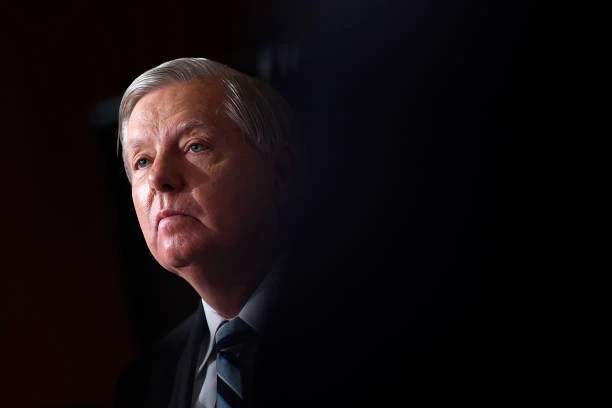 Lindsey Graham speaking at a press conference at the U.S. Capitol in Washington, D.C.