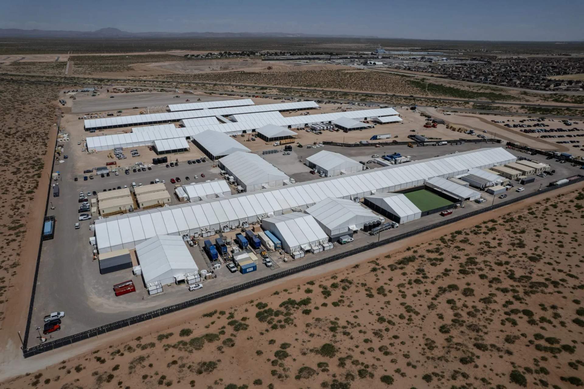 Deployed Resources runs this tent facility that holds immigrants on the northeast outskirts of El Paso, Texas