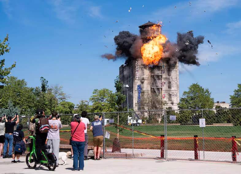 Demolition begins on the fire-damaged Centennial Mills warehouse