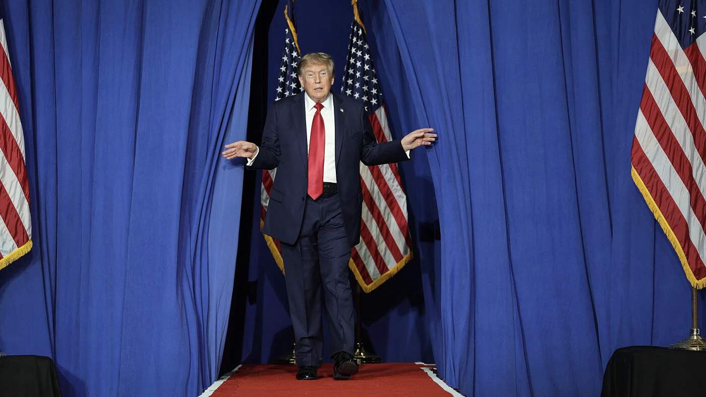 Trump appears onstage during a campaign rally for U.S. Senator Darline Graham (R-SC) at the Myrtle Beach Convention Center