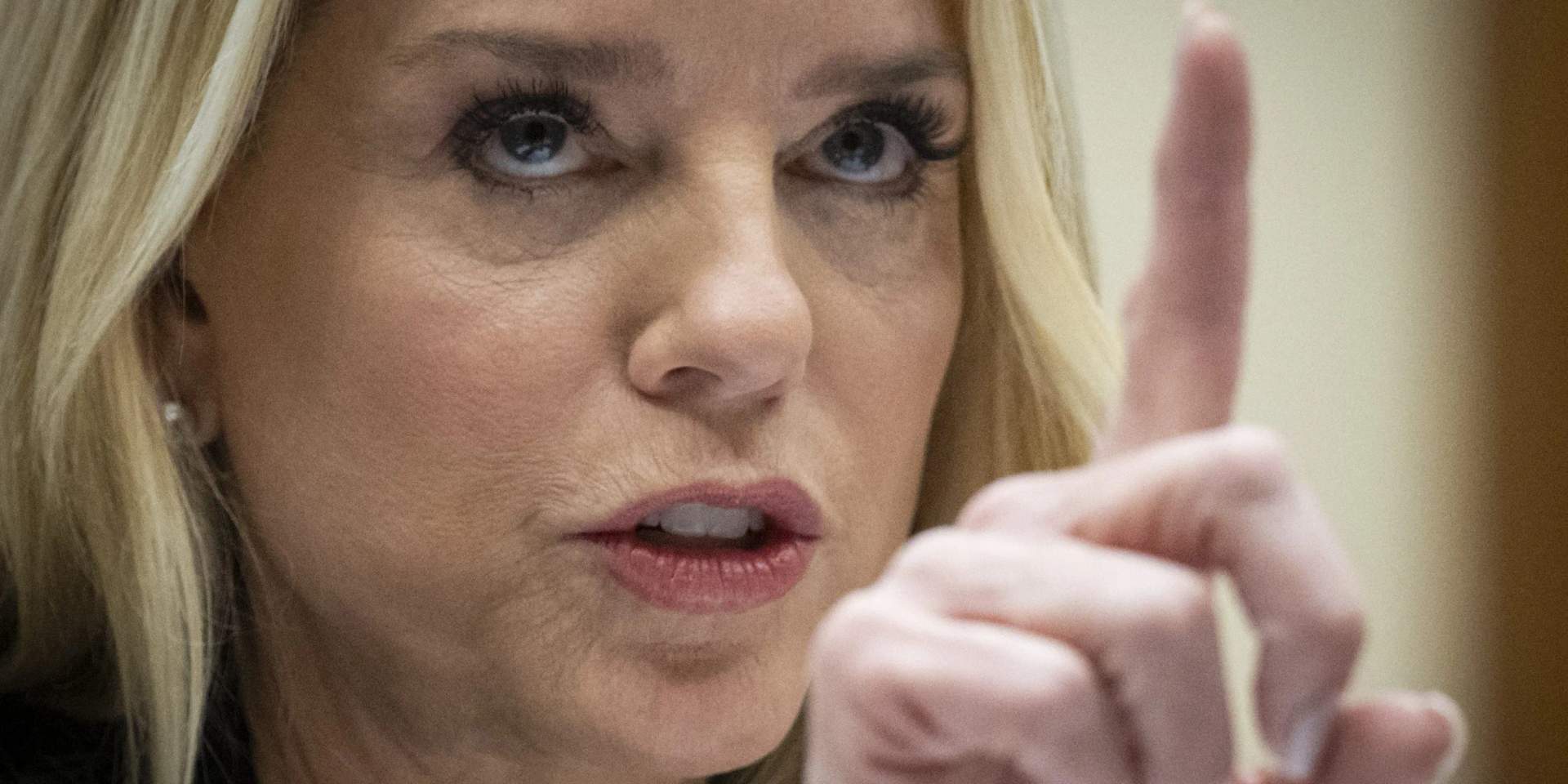 Pam Bondi looking extra evil as she defends her corruption before Congress.