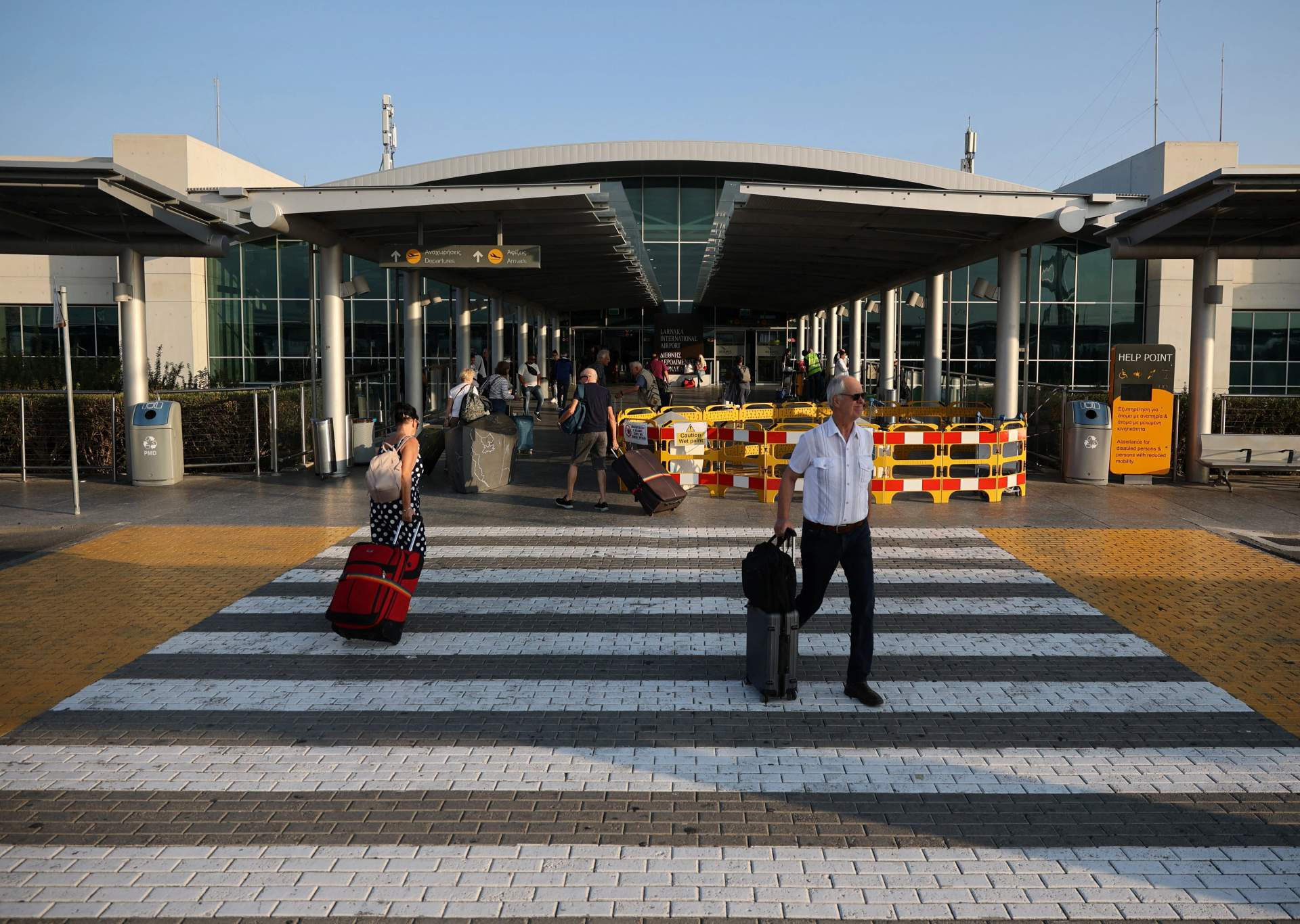 Crowds of stranded Israeli travelers at Larnaca International Airport after flights to Israel were cancelled