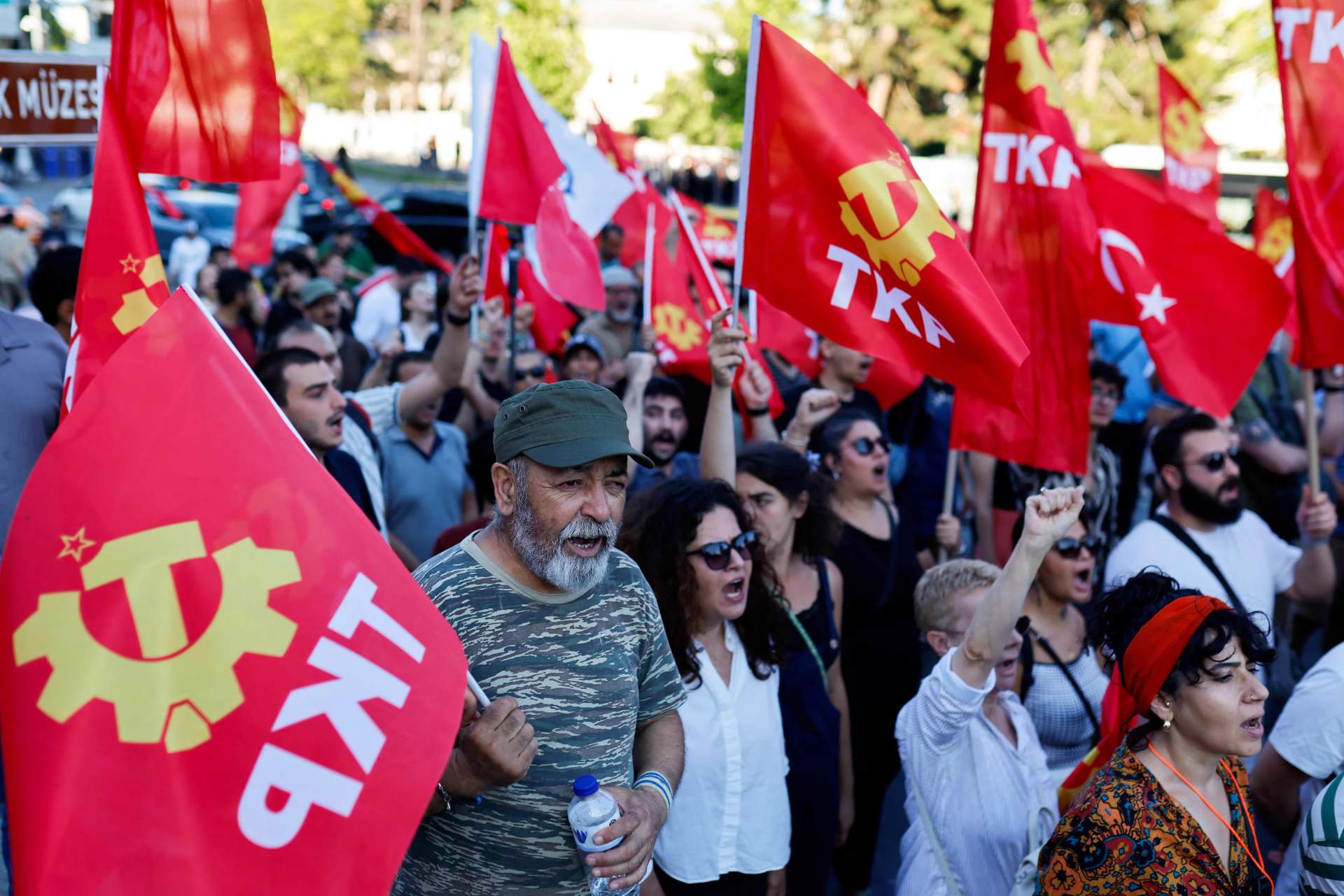 People take part in a protest, ahead of NATO leaders' summit, in Istanbul, Turkey, July 5, 2026