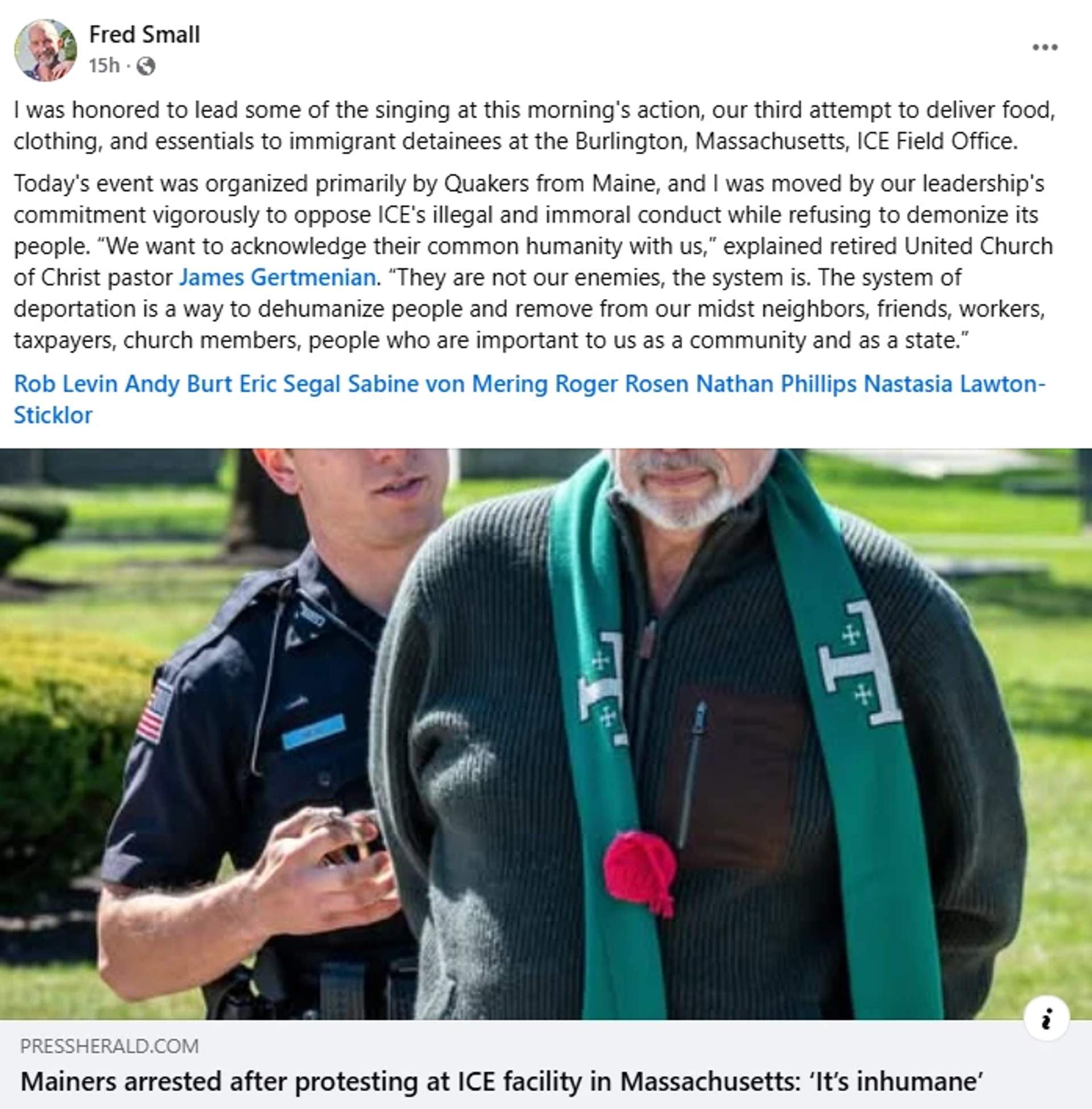 Fred Small Local clergyman reflects on his experience in a Facebook post.