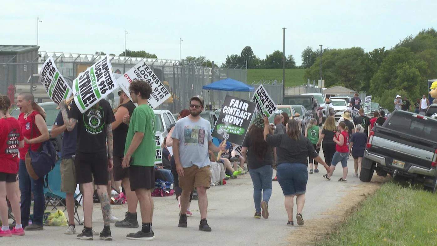 Striking Teamsters Local 916 grow house workers on the picket line.
