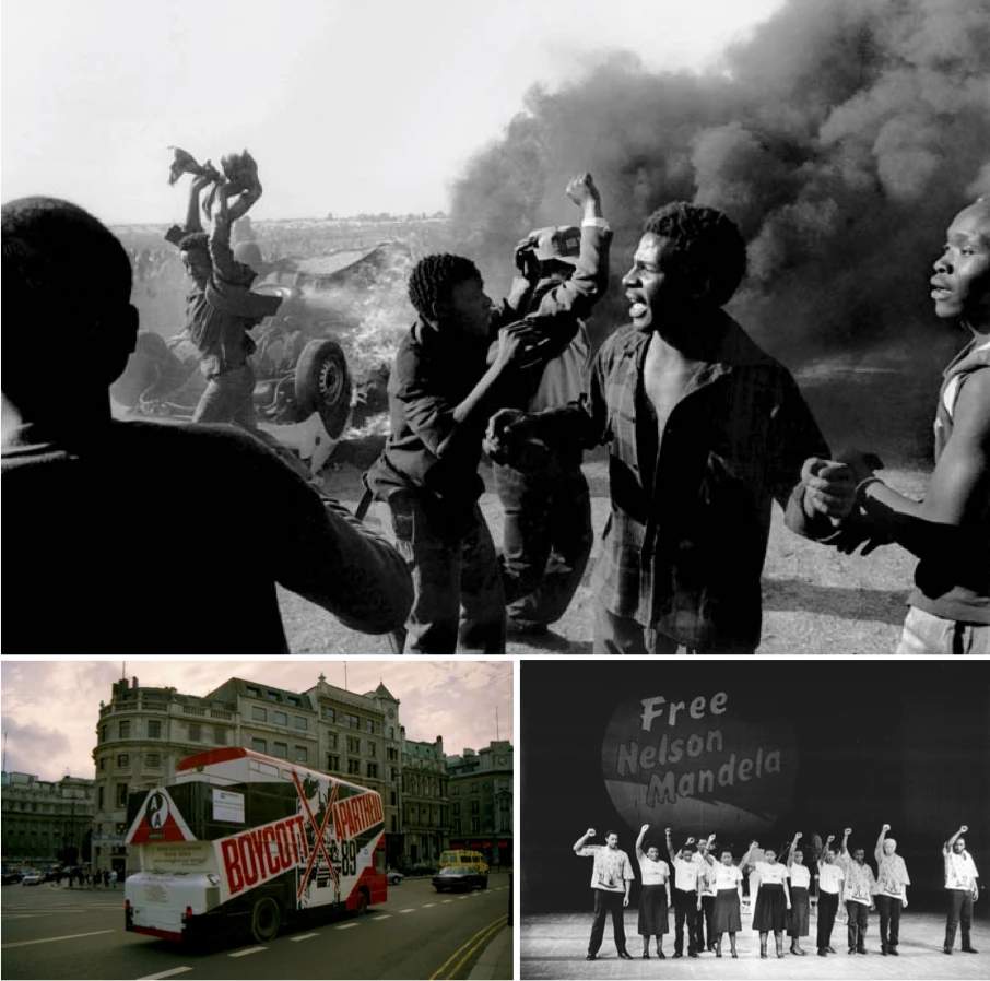 Anti-apartheid protesters in South Africa during the 1980s
