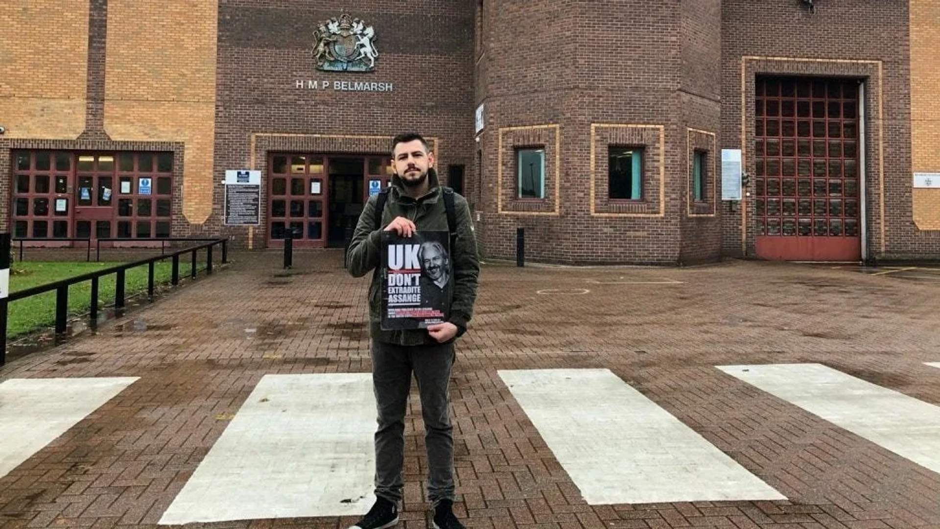 Journalist Richard Medhurs Protest for the release of journalist Julian Assange