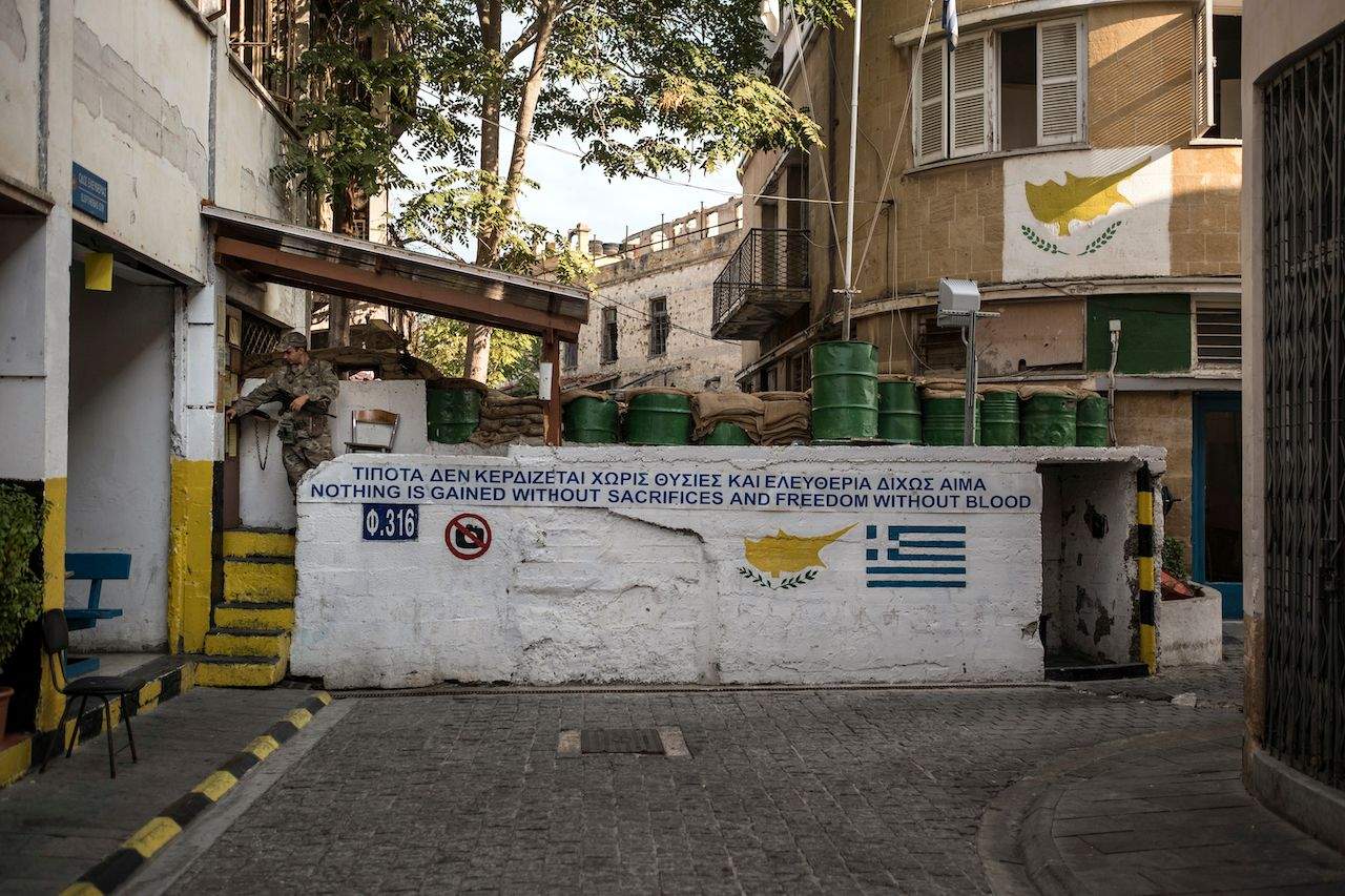 Greek Cypriot soldier in watchtower at Nicosia Green Line