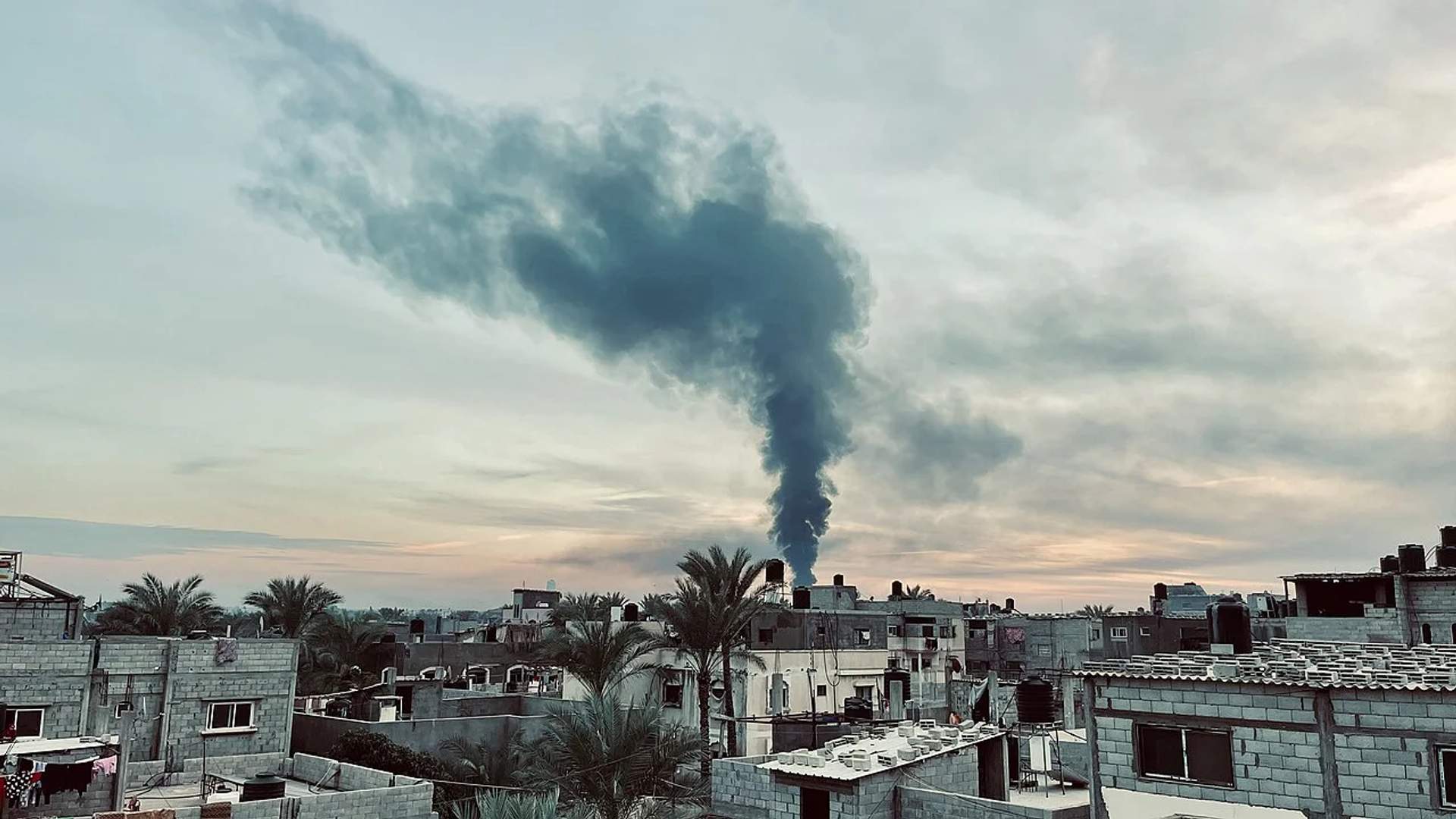 Smoke rises from Israeli airstrikes on buildings in the Gaza Strip