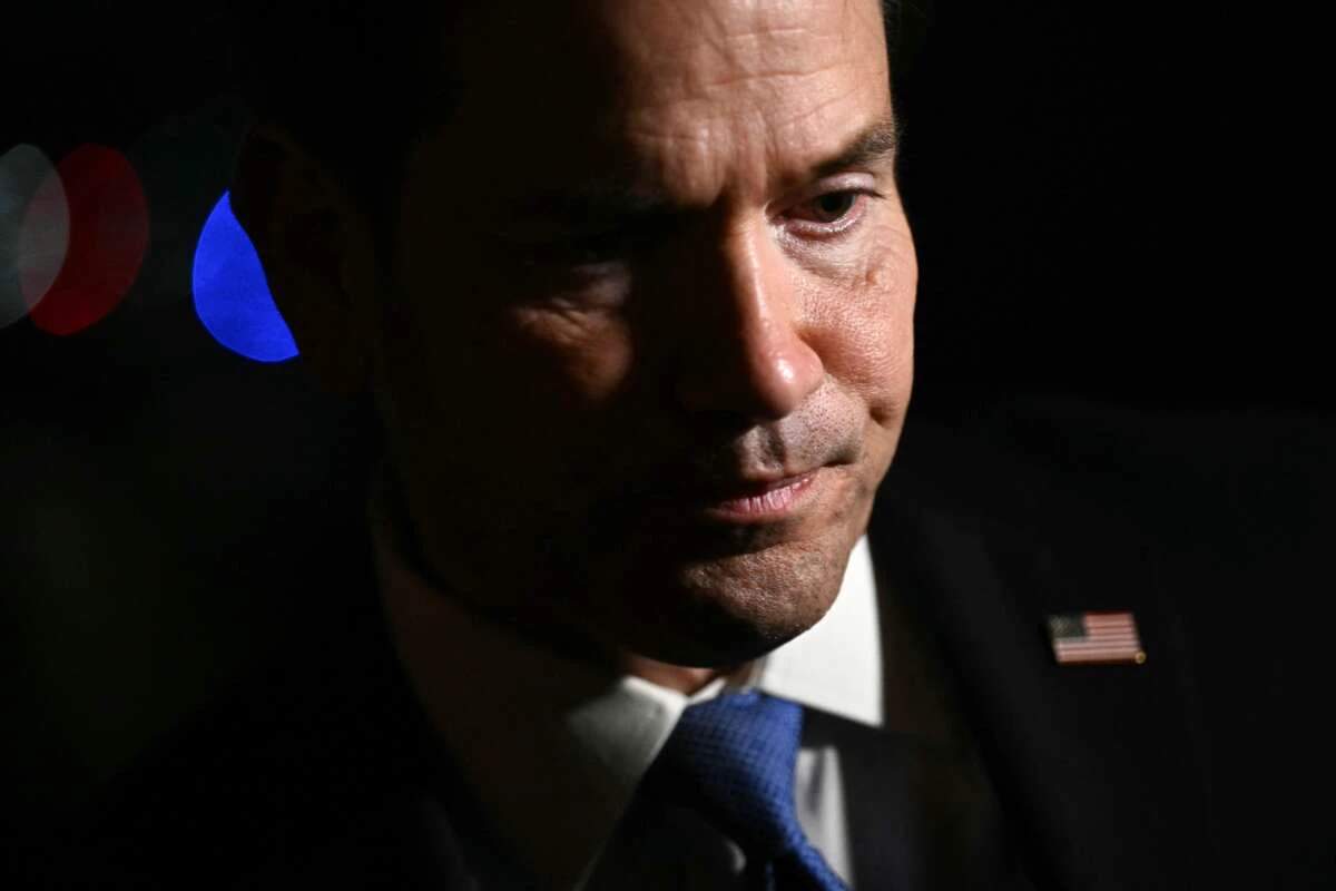 U.S. Secretary of State Marco Rubio speaks to reporters at the State Department in July 2026