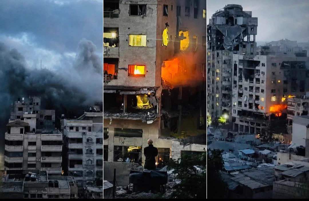 Gaza, May 15, 2026. Residential building burns after IOF airstrike on Nakba Day. [Salah Akram - UnTelevised Media]