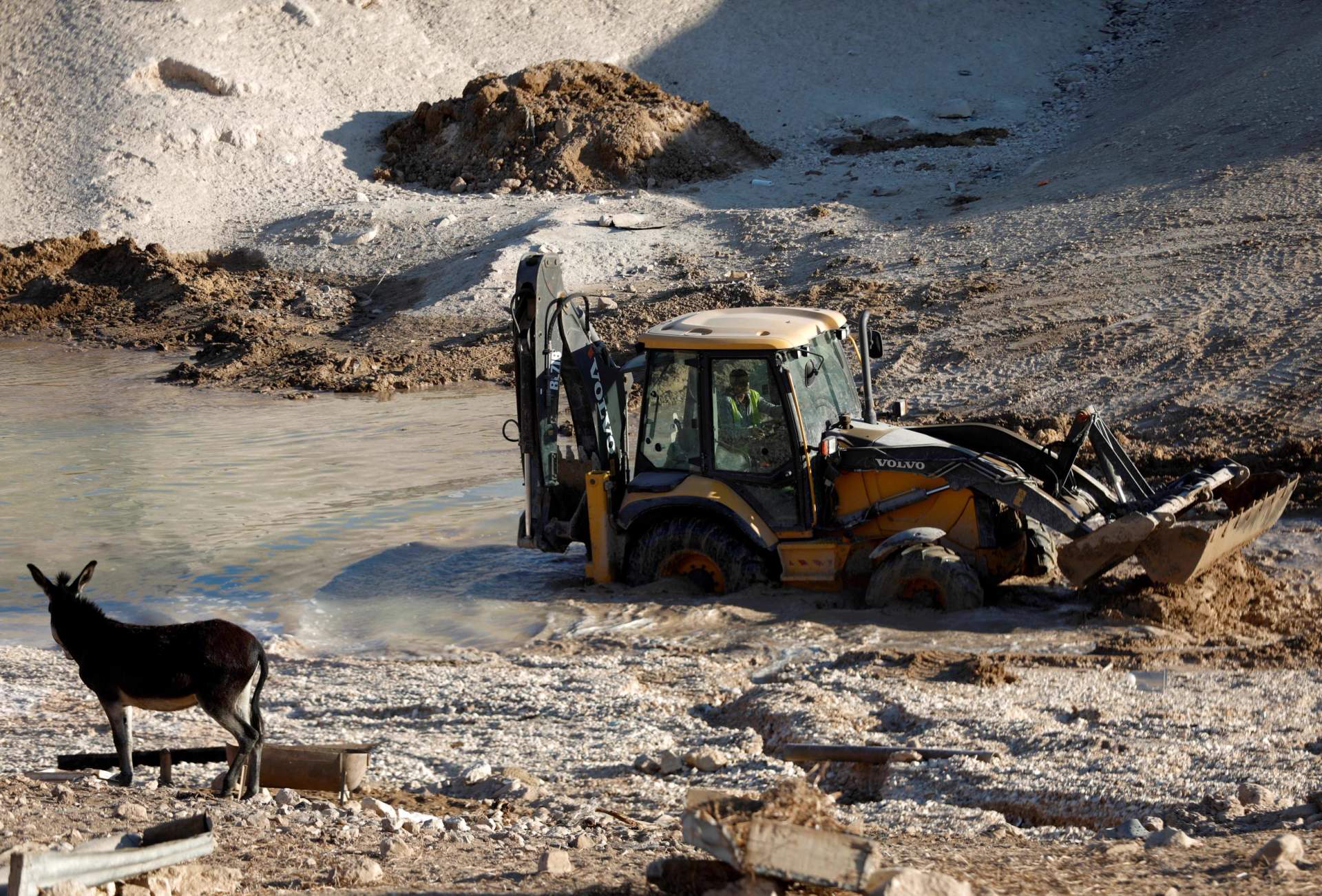 Israeli bulldozer operating near Khan al-Ahmar Bedouin village in the occupied West Bank