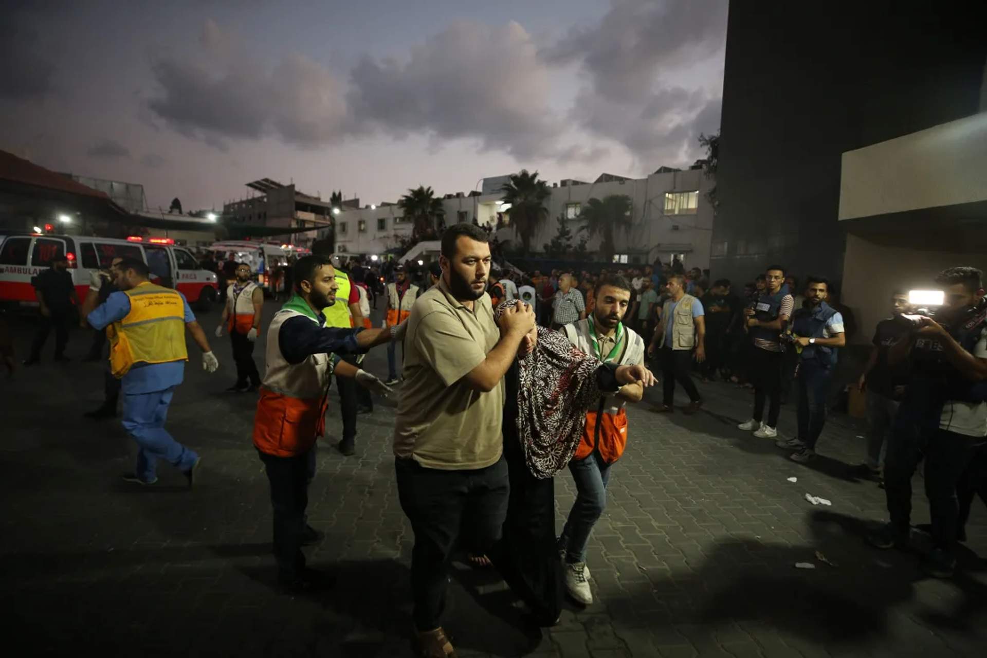 Palestinians Injured in Airstrikes are Rushed to a Hospital in Gaza