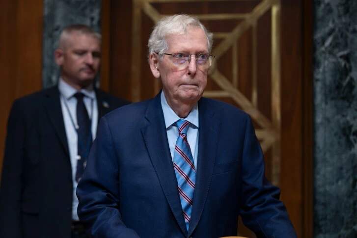 Mitch McConnell arriving at a Senate hearing at the U.S. Capitol