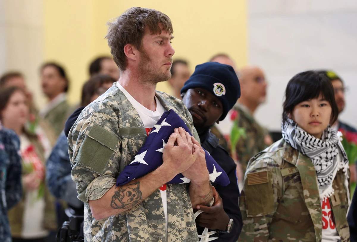 Dozens of US veterans, including disabled individuals, arrested in Capitol Hill protest against Iran war.