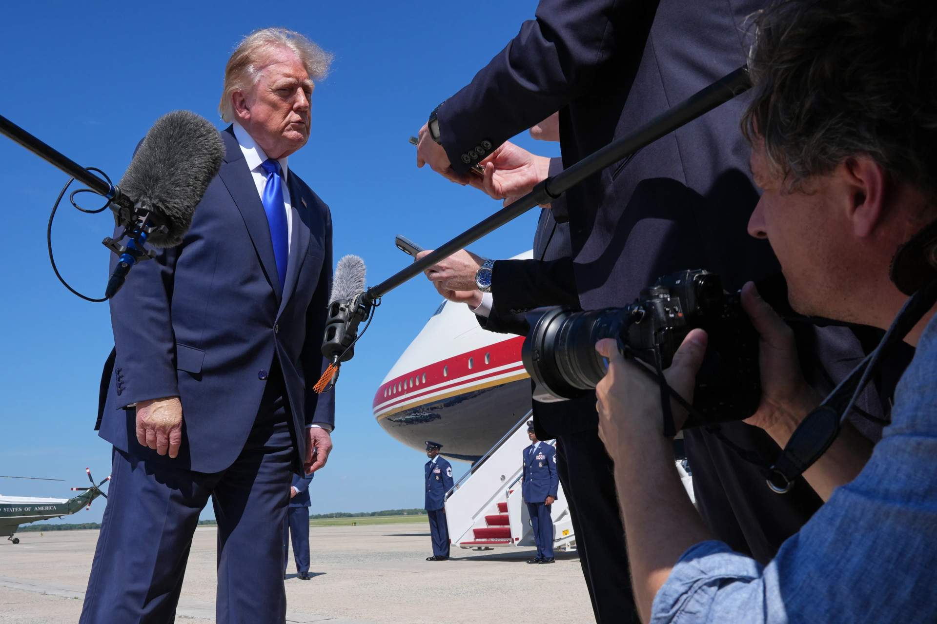 Trump flustered at ABC reporters questions as he lands in Dallas, Tx for the convention.