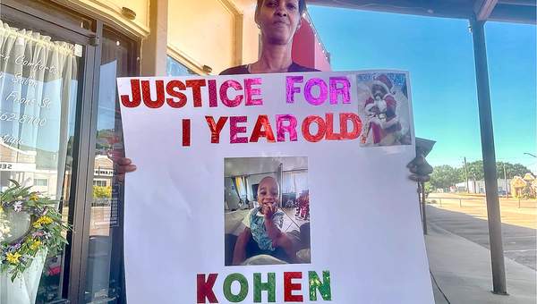 Over 200 protesters gather outside Senatobia City Hall on June 16, 2026, demanding accountability for the police killing of one-year-old Kohen Wiley.