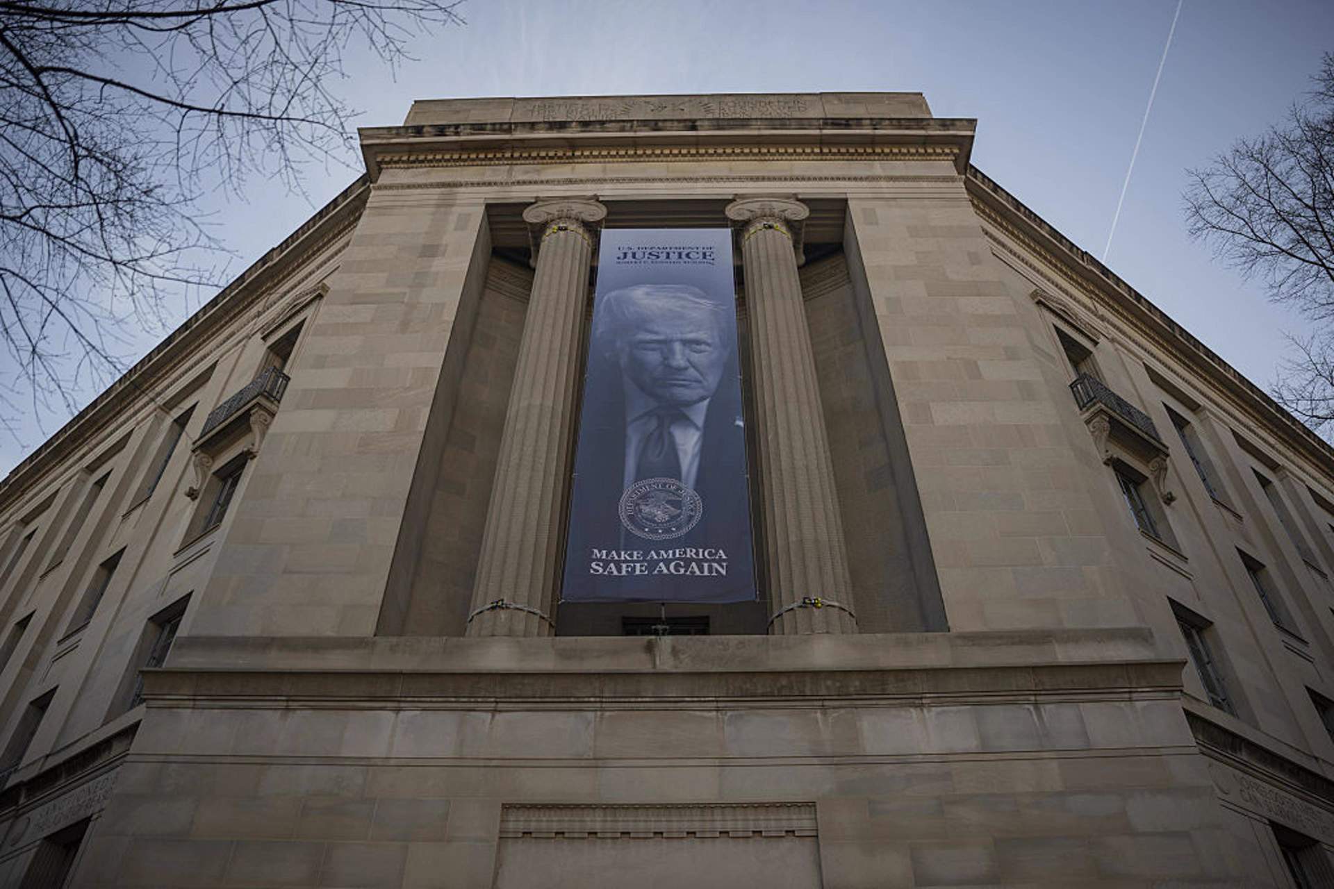 Exterior of the US Department of Justice building in Washington DC